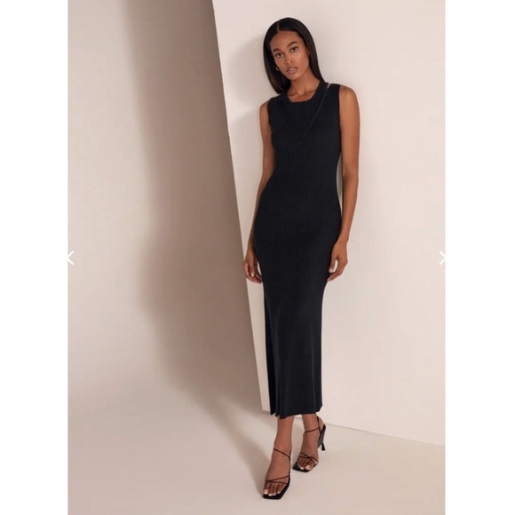 Favorite Daughter Gemini black Ribbed V Neck Cutout Maxi Dress XL - Picture 3 of 6